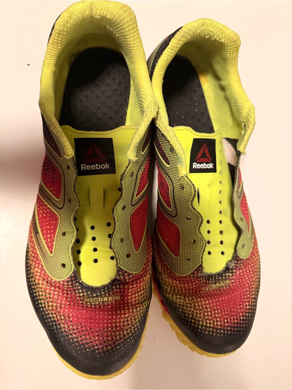 Reebok Neon Yellow and Red Athletic Slip-On Trainers